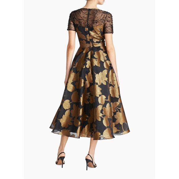 Theia Sonya Metallic Floral A-Line Dress US 2 $745 - Picture 5 of 16